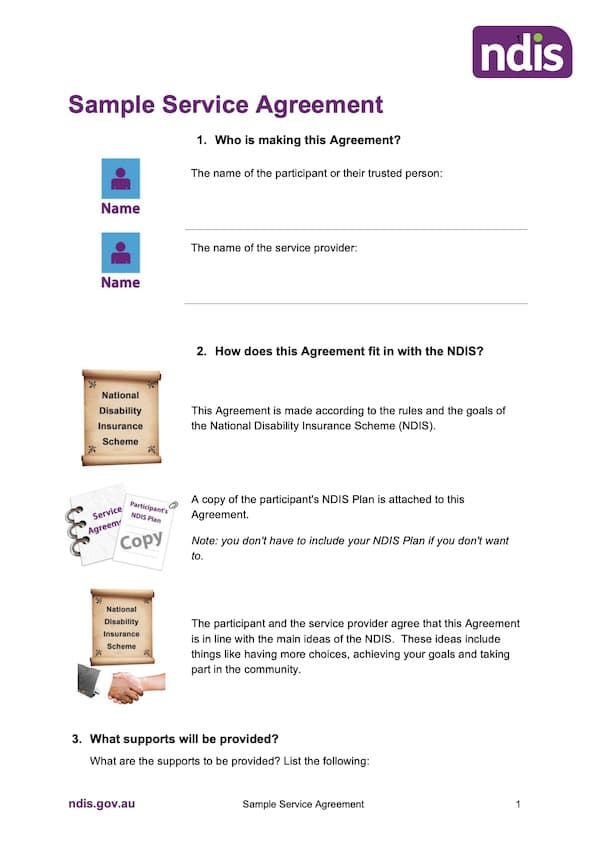 Service Agreement template by the NDIS