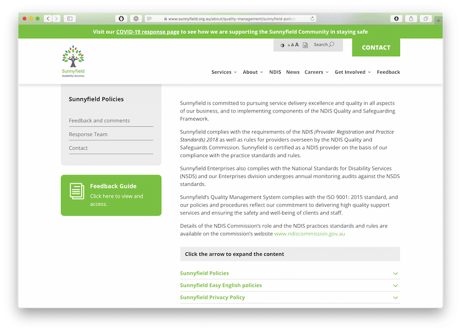 sunnyfield ndis policies